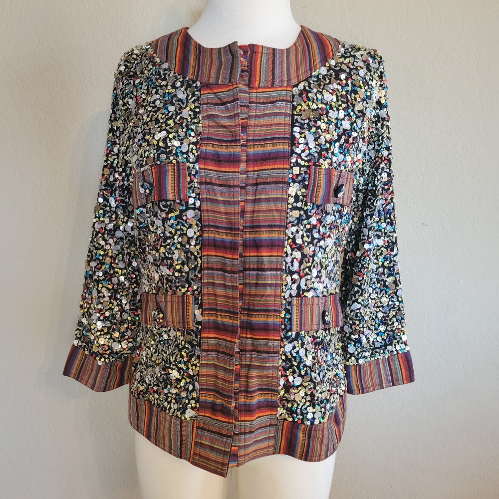 Multicolor Sequin and Stripe Jacket - image 1